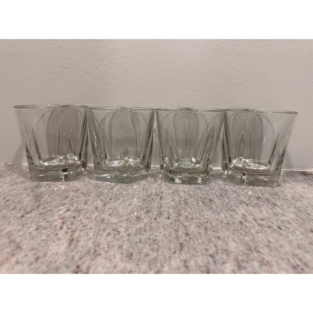 5-Sided Pentagon Base Clear Glass Rocks Glasses Set of 4 – Lowball Whiskey